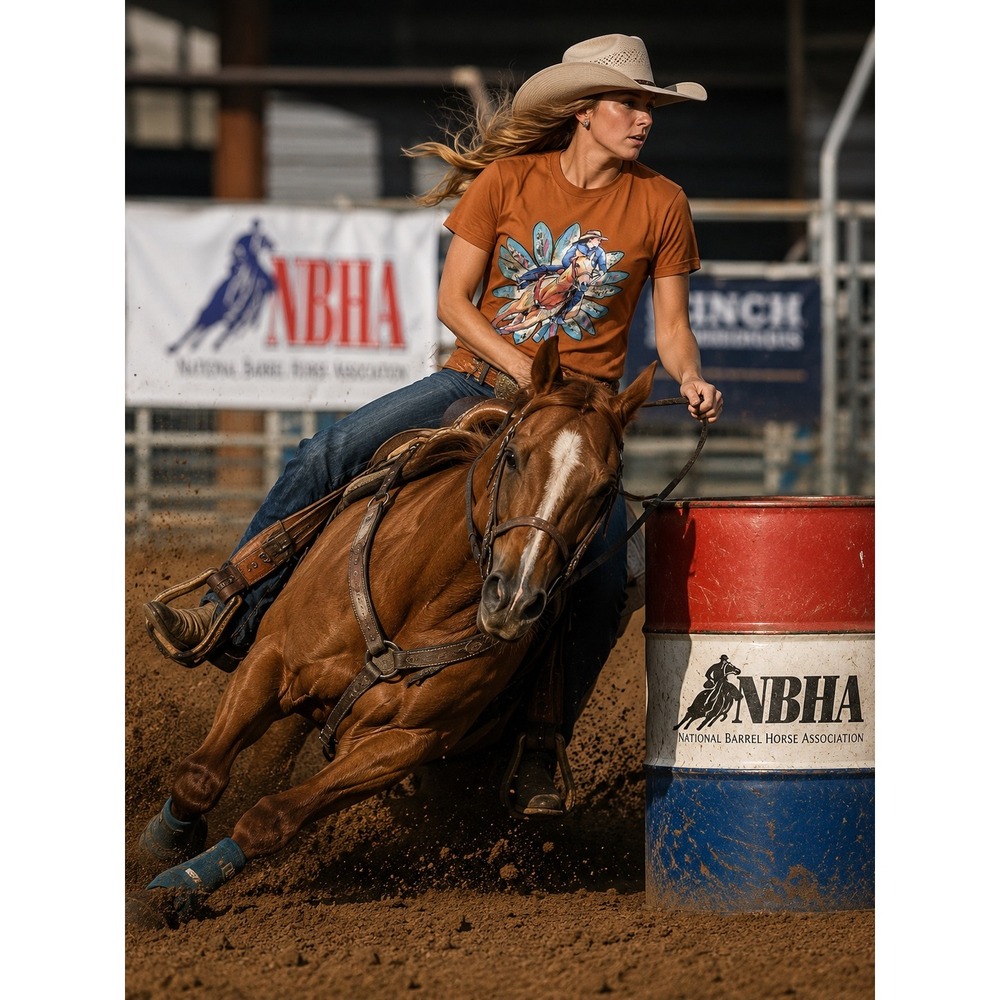 Bella Canvas T-Shirt Barrel Racing Women M Burnt Orange Cowgirl Graphic Tee New